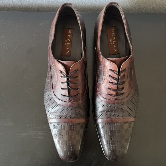 Mezlan Checkerboard Leather Oxfords Size 13 Brown